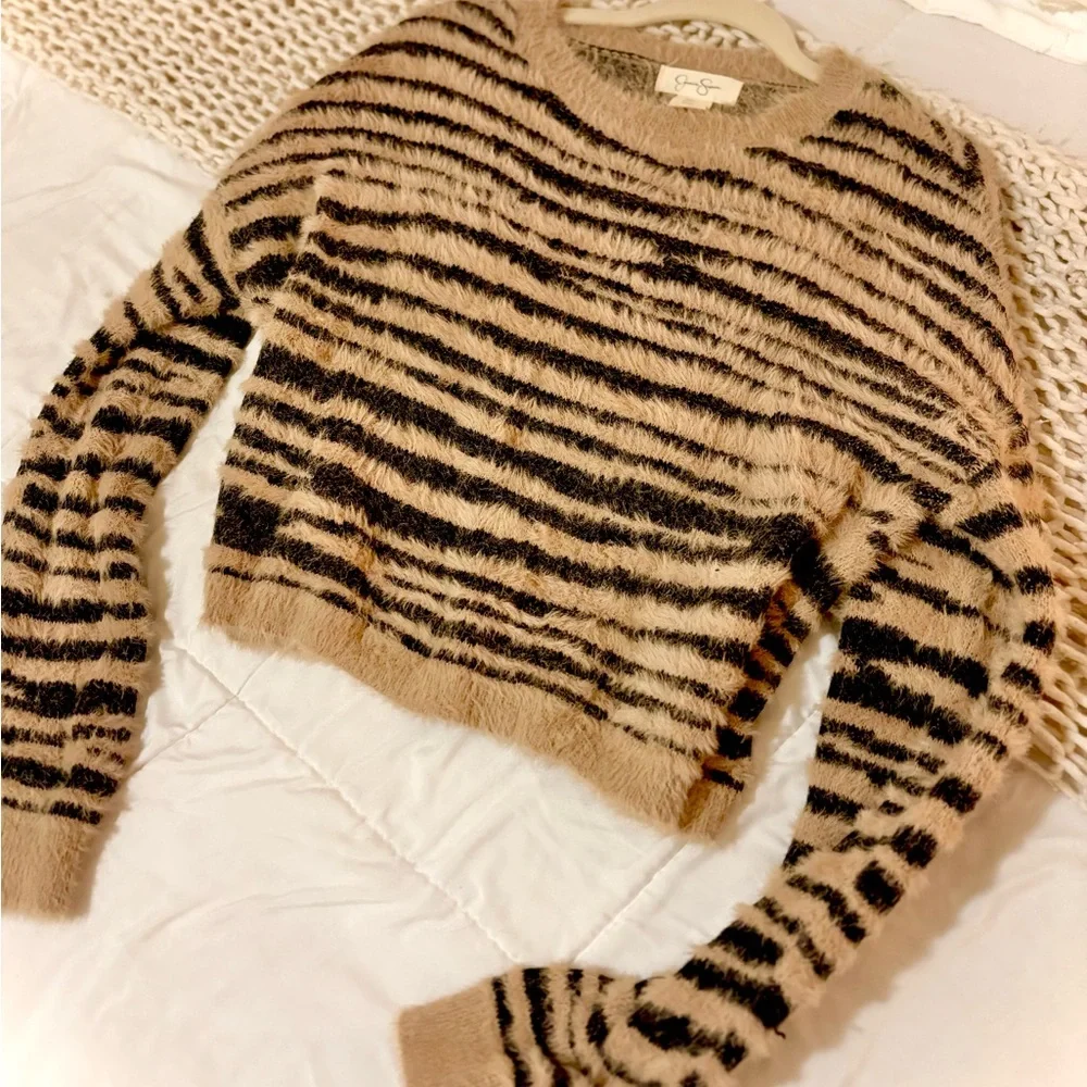 Tiger Animal Stripe Brown Black Fuzzy Sweater
